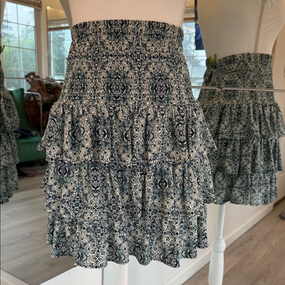 MICHAEL Michael Kors Navy and White Tiered Printed Mini Skirt